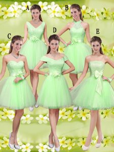 Tulle Sleeveless Knee Length Court Dresses for Sweet 16 and Lace and Belt