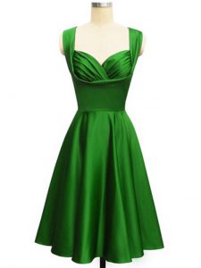 Green Empire Ruching Vestidos de Damas Lace Up Taffeta Sleeveless Knee Length