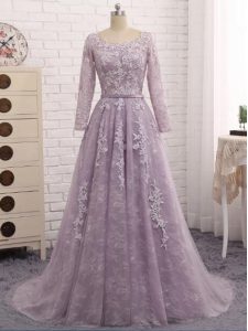 Cheap Lavender Sleeveless Brush Train Beading and Appliques Mother of Groom Dress