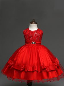 Knee Length Red Custom Made Pageant Dress Scoop Sleeveless Zipper