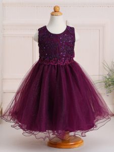 Pretty Scoop Sleeveless Tulle Child Pageant Dress Appliques Zipper