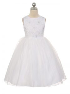 Scoop Sleeveless Lace Up Pageant Dress for Womens White Tulle