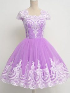 Square 3 4 Length Sleeve Zipper Quinceanera Court Dresses Lavender Tulle