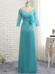 3 4 Length Sleeve Chiffon Zipper Mother Of The Bride Dress in Baby Blue with Lace and Appliques