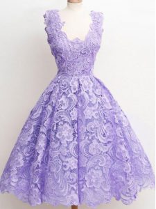 Latest Knee Length A-line Sleeveless Lavender Damas Dress Zipper