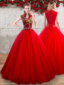 Customized High-neck Short Sleeves Organza Vestidos de Quinceanera Appliques Lace Up