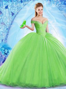 Classical Sleeveless Brush Train Beading Lace Up Quinceanera Gown