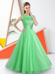 Green Sleeveless Tulle Backless Court Dresses for Sweet 16 for Prom and Party