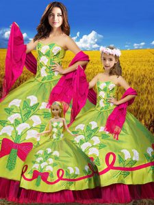 New Style Olive Green Sleeveless Embroidery Floor Length Quinceanera Gown