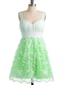 Lace Straps Sleeveless Lace Up Lace Quinceanera Dama Dress in Apple Green