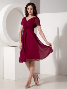 Top Selling Ruching Mother Dresses Fuchsia Zipper Short Sleeves Knee Length