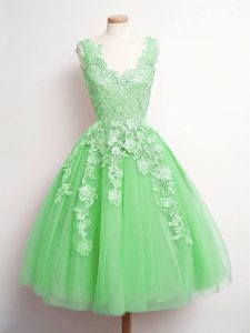 Gorgeous Green Sleeveless Lace Knee Length Quinceanera Dama Dress