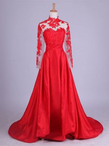 Deluxe Red Mother of Bride Dresses Halter Top Long Sleeves Brush Train Zipper