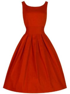 Modest Red Taffeta Lace Up Scoop Sleeveless Knee Length Quinceanera Court of Honor Dress Ruching