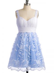 High Quality Light Blue Sleeveless Lace Knee Length Vestidos de Damas