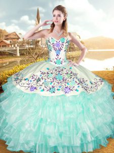 Apple Green Sleeveless Organza and Taffeta Lace Up Quince Ball Gowns for Military Ball and Sweet 16 and Quinceanera