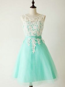 Suitable Scoop Sleeveless Tulle Dama Dress for Quinceanera Lace Lace Up