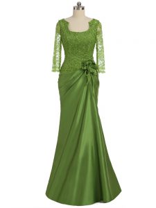 Ideal Floor Length Olive Green Mother Of The Bride Dress Scoop Long Sleeves Zipper