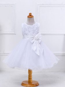 Sleeveless Mini Length Bowknot Zipper Little Girls Pageant Dress Wholesale with White