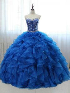 Graceful Ball Gowns Sweet 16 Dress Royal Blue Sweetheart Organza and Tulle Sleeveless Floor Length Lace Up