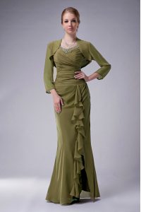 Decent Chiffon Straps Sleeveless Zipper Beading Mother Of The Bride Dress in Olive Green