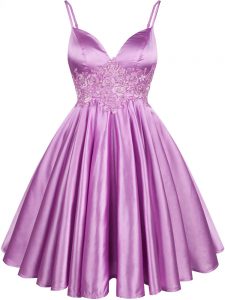 Dynamic Knee Length Lilac Damas Dress Spaghetti Straps Sleeveless Lace Up