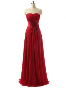 Wine Red Empire Ruching Court Dresses for Sweet 16 Lace Up Chiffon Sleeveless Floor Length