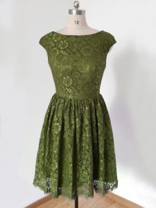 Olive Green Lace Lace Up Quinceanera Court of Honor Dress 3 4 Length Sleeve Knee Length Lace
