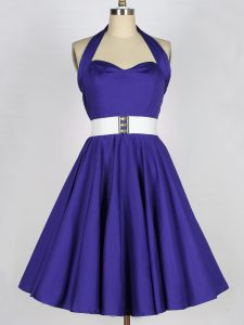 Elegant Purple Sleeveless Mini Length Ruching Lace Up Vestidos de Damas