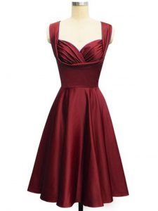 Captivating Knee Length Lace Up Dama Dress for Quinceanera Wine Red for Prom and Party and Wedding Party with Ruching