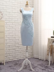 Light Blue Zipper Straps Lace and Appliques Mother Of The Bride Dress Satin Sleeveless