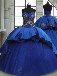 High End Royal Blue Lace Up Vestidos de Quinceanera Beading and Appliques Sleeveless Sweep Train