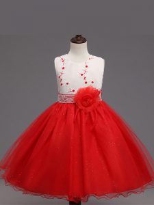 Scoop Sleeveless Zipper Pageant Gowns Red Organza