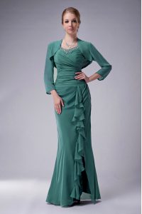 Floor Length Zipper Mother Of The Bride Dress Green for Prom and Party with Beading