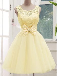 Most Popular Light Yellow Lace Up Scoop Lace and Bowknot Quinceanera Court Dresses Tulle Sleeveless