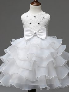 New Arrival Sleeveless Lace and Ruffled Layers and Bowknot Zipper Glitz Pageant Dress