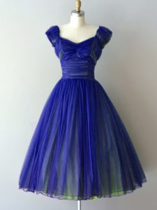 Knee Length Lace Up Vestidos de Damas Royal Blue for Prom and Party and Wedding Party with Ruching