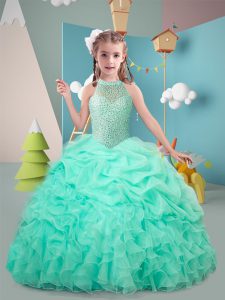 Hot Pink and Apple Green Organza Lace Up Little Girl Pageant Gowns Sleeveless Floor Length Ruffles
