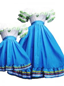 Amazing Baby Blue Short Sleeves Floor Length Pick Ups Lace Up Sweet 16 Quinceanera Dress
