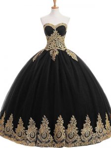 Smart Floor Length Black 15 Quinceanera Dress Strapless Sleeveless Lace Up