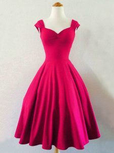 Knee Length Hot Pink Damas Dress Taffeta Sleeveless Ruching