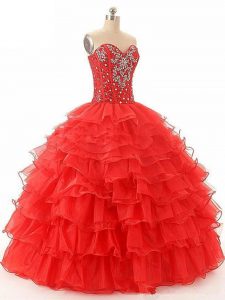 Admirable Sweetheart Sleeveless Organza Vestidos de Quinceanera Beading and Ruffled Layers Lace Up