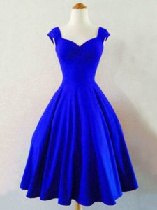 Dynamic Taffeta Straps Sleeveless Lace Up Ruching Quinceanera Court of Honor Dress in Royal Blue