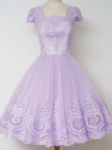 Adorable Cap Sleeves Zipper Knee Length Lace Quinceanera Dama Dress