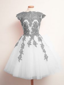 Pretty White Sleeveless Mini Length Appliques Lace Up Court Dresses for Sweet 16