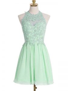 Apple Green Quinceanera Court Dresses Prom and Party and Wedding Party with Appliques Halter Top Sleeveless Lace Up