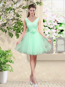 New Arrival Tulle Sleeveless Knee Length Quinceanera Court of Honor Dress and Lace and Belt