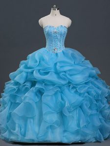 Extravagant Beading and Ruffles and Pick Ups Vestidos de Quinceanera Baby Blue Lace Up Sleeveless Floor Length