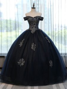 Navy Blue Sleeveless Tulle Lace Up Quinceanera Gowns for Military Ball and Sweet 16 and Quinceanera