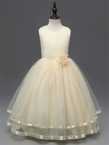 Champagne Scoop Zipper Hand Made Flower Little Girls Pageant Dress Sleeveless